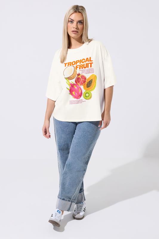 LIMITED COLLECTION Plus Size White 'Tropical Fruit' Graphic T-Shirt | Yours Clothing 1