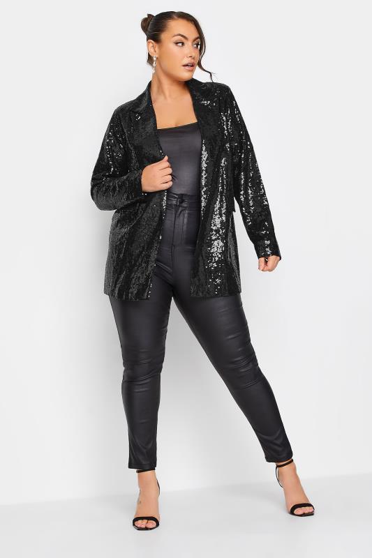 YOURS Plus Size Black Sequin Embellished Blazer | Yours Clothing 3