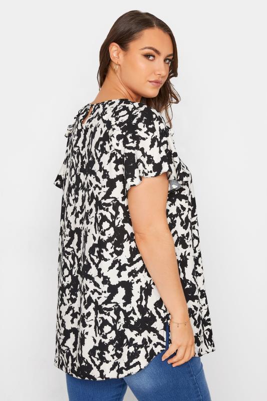 Curve Black & White Abstract Print Frill Shoulder Blouse 3