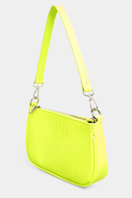 Plus Size Neon Yellow Faux Croc Shoulder Bag | Yours Clothing 2