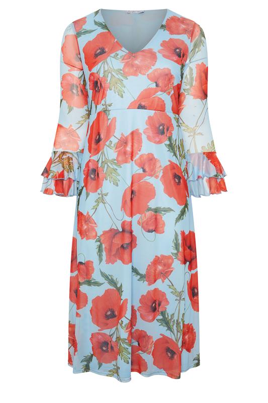 YOURS LONDON Plus Size Light Blue Floral Mesh Dress | Yours Clothing 6