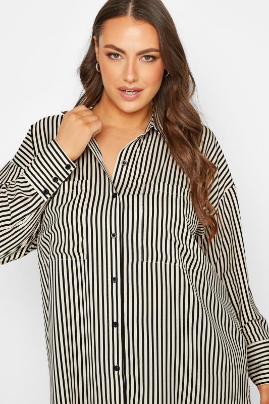 Plus Size Black & Cream Stripe Oversized Boyfriend Shirt | Yours Clothing 4