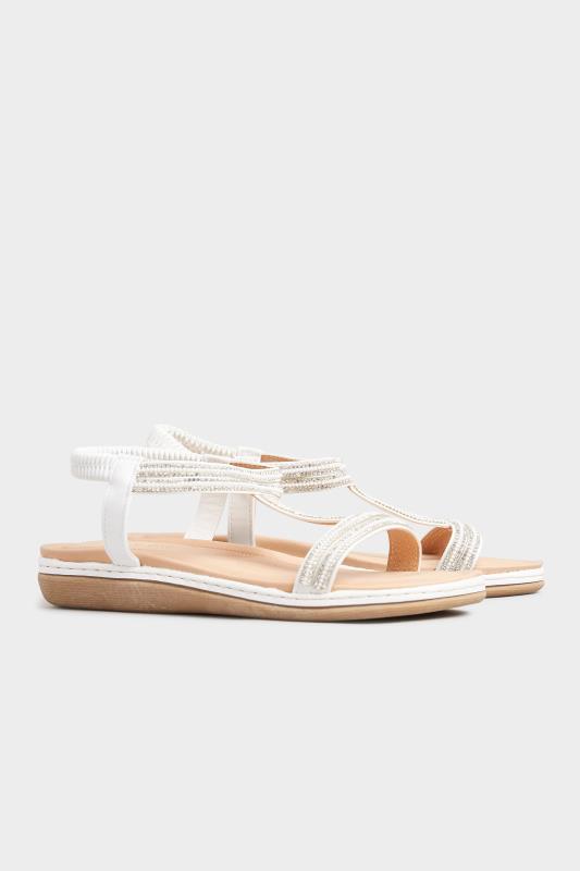 White Diamante H-Band Sandals In Extra Wide Fit 4