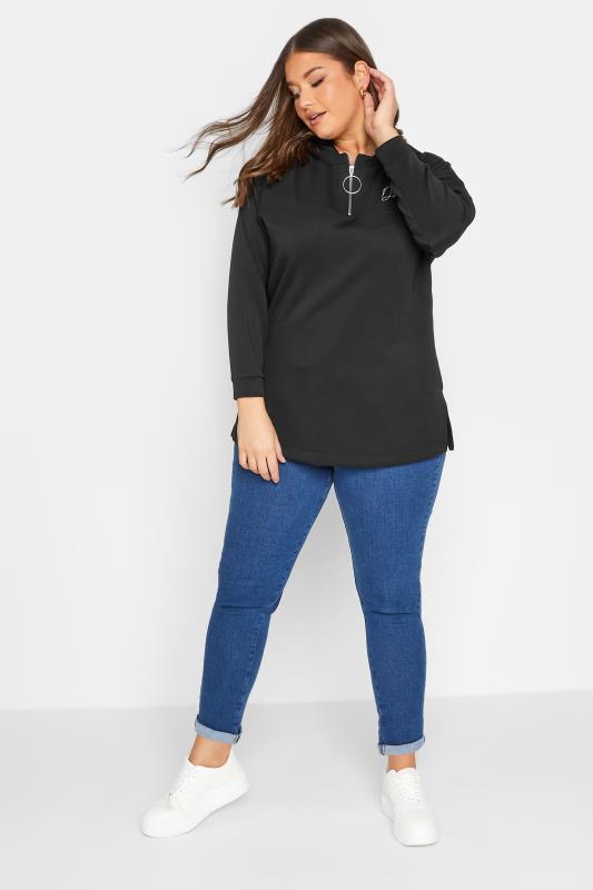 Plus Size Black 'Live Your Dreams' Zip Detail Hoodie | Yours Clothing 2