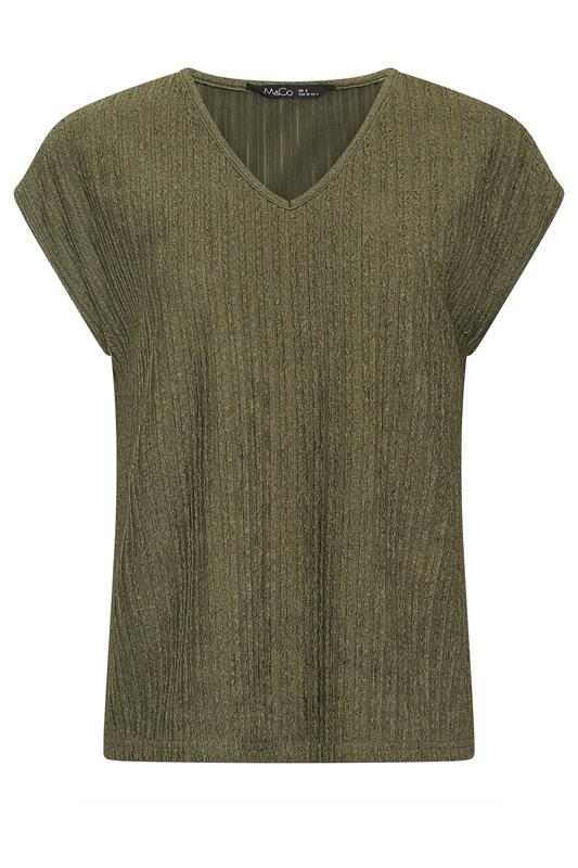 M&Co Petite Khaki Green Textured V Neck T-Shirt | M&Co 5
