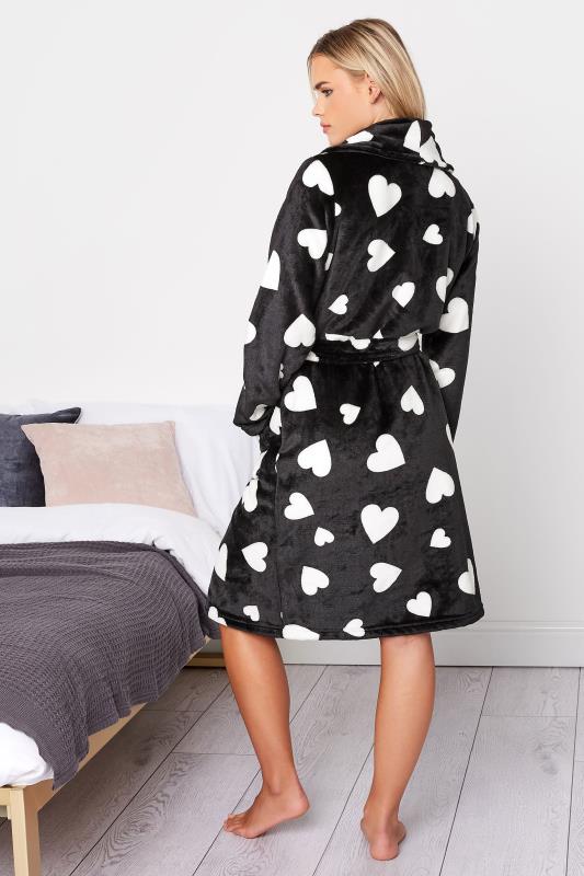 Petite Black Heart Print Dressing Gown | PixieGirl  4