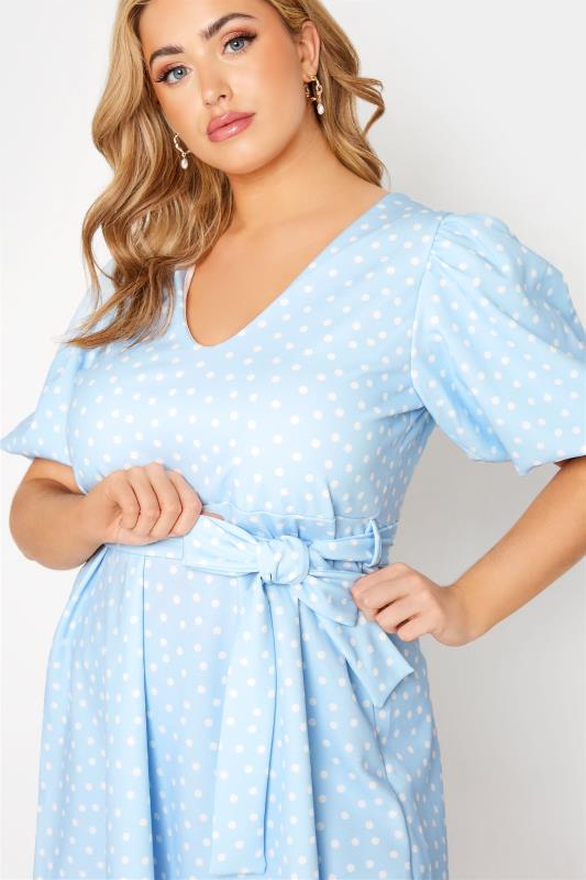 YOURS LONDON Curve Blue Polka Dot Puff Sleeve Top 4