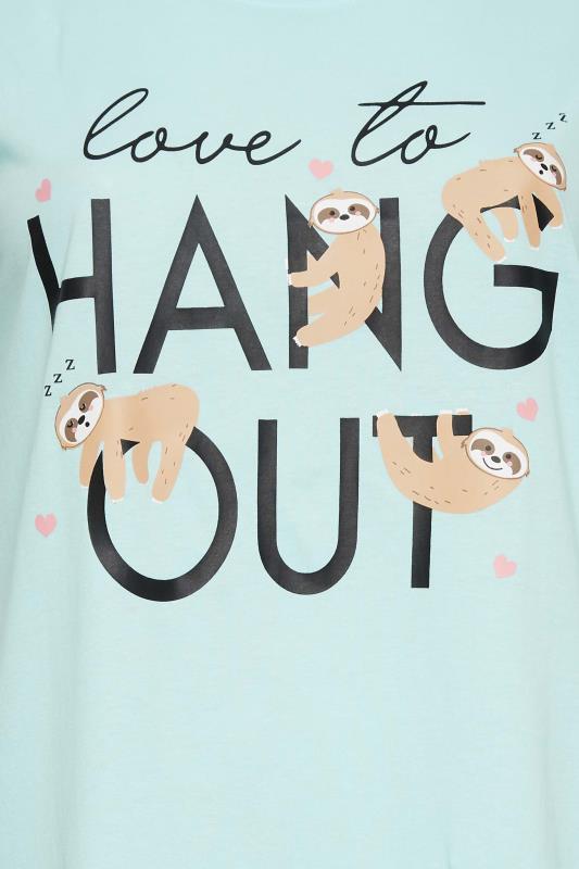 YOURS Curve Plus Size Light Blue 'Love To Hang Out' Slogan Sloth Print Nightdress | Yours Clothing  4
