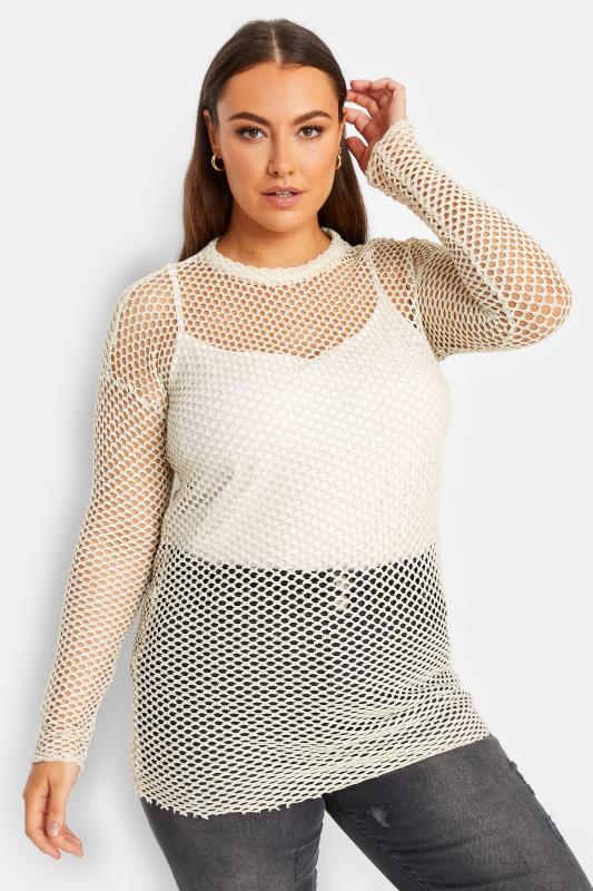 Plus Size  YOURS LUXURY Curve White Open Knit Jumper
