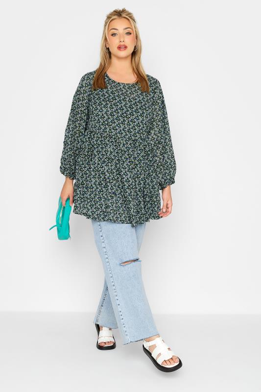 LIMITED COLLECTION Curve Green Ditsy Smock Tunic Top 2
