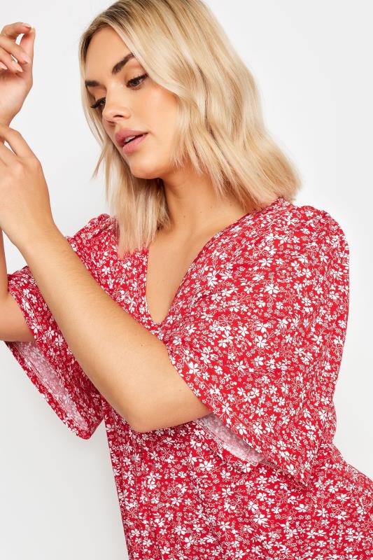 YOURS Plus Size Red Ditsy Floral Print Swing Top | Yours Clothing 4