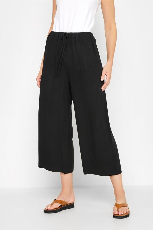 LTS Tall Black Linen Blend Cropped Trousers 1
