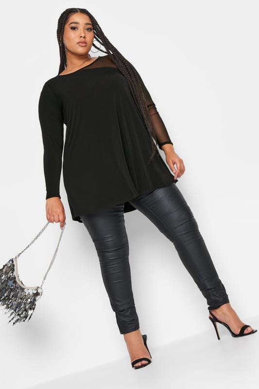 LIMITED COLLECTION Plus Size Black Half Mesh Sleeve Swing Top | Yours Clothing 4
