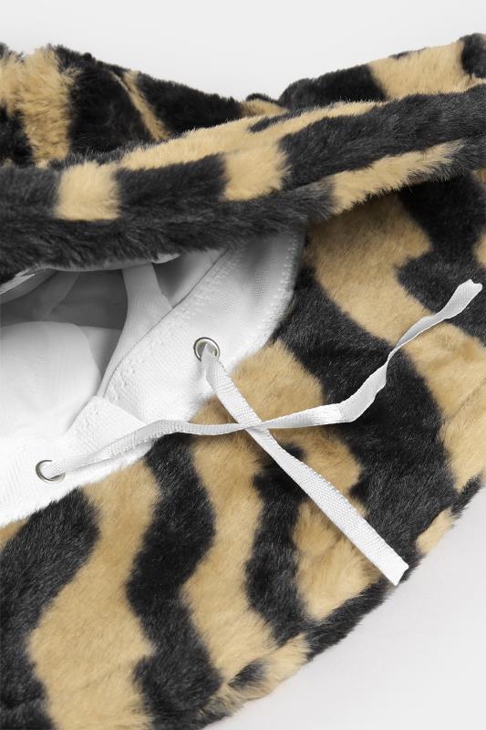 Beige Brown Zebra Print Faux Fur Bucket Hat | Yours Clothing 4