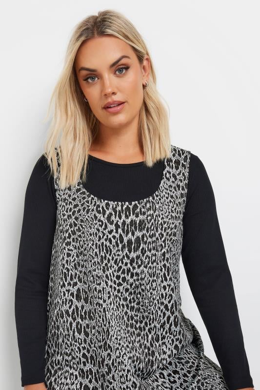 YOURS Plus Size Grey Leopard Print Pinafore Dress | Yours Clothing  4