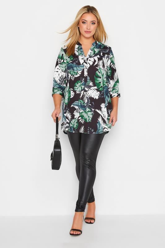 Curve Plus Size Green & Black Palm Leaf Print Shirt | Yours Clothing 2