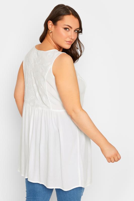 YOURS Plus Size White Embroidered Peplum Vest Top | Yours Clothing 3