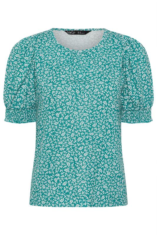 M&Co Petite Teal Green Ditsy Floral Puff Sleeve Top | M&Co 5