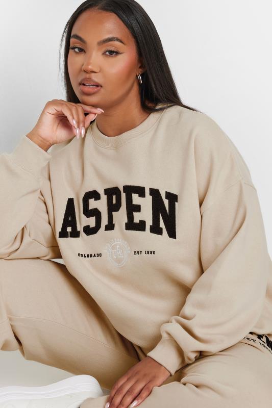 YOURS Plus Size Stone Brown 'Aspen' Slogan Sweatshirt | Yours Clothing  4