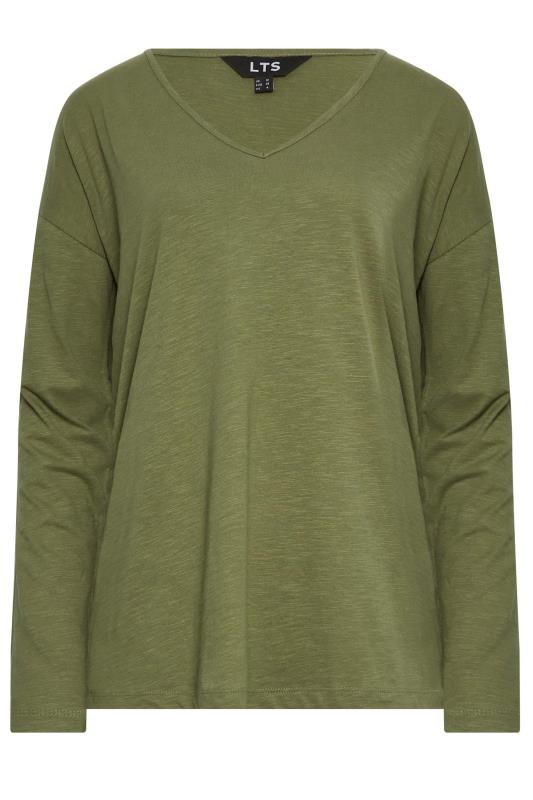 LTS Tall Khaki Green V-Neck Long Sleeve Cotton T-Shirt | Long Tall Sally 5