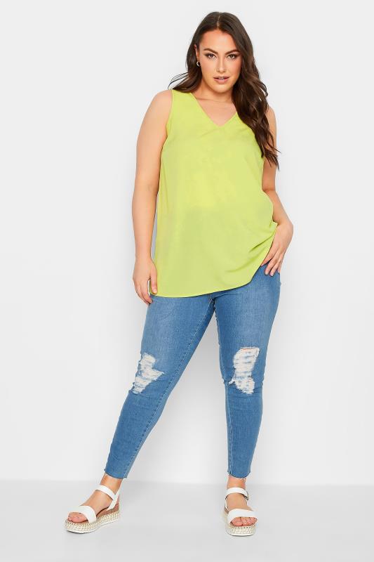 YOURS Curve Plus Size Lime Green Cami Vest Top | Yours Clothing 2