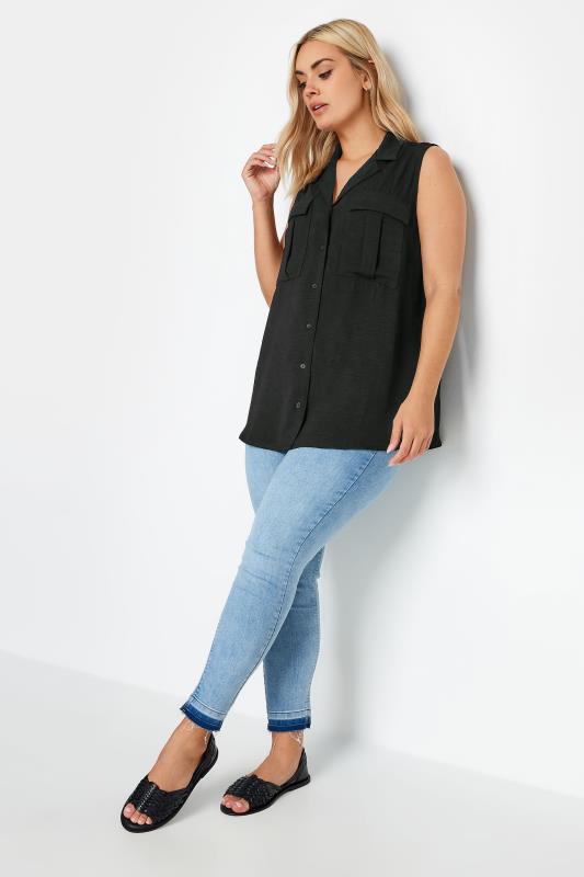 YOURS Plus Size Black Sleeveless Utility Shirt | Yours Clothing 2