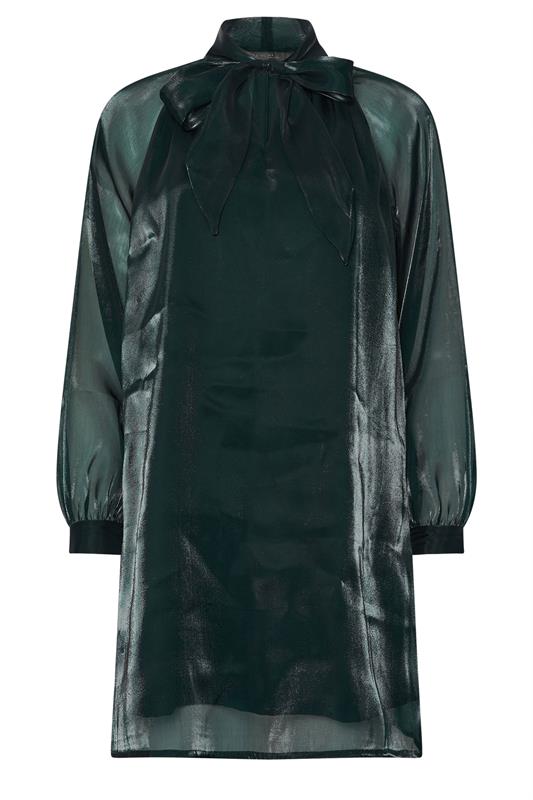 PixieGirl Petite Women's Dark Green Organza Tie Neck Dress | PixieGirl 6