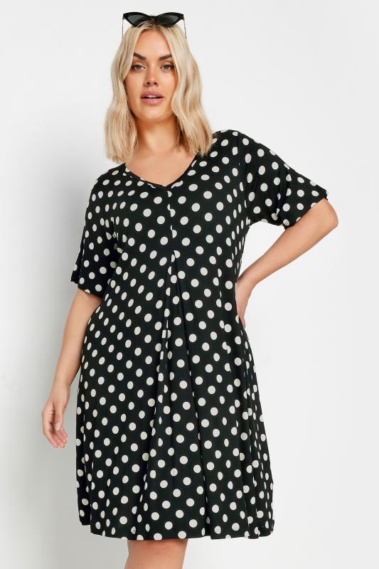 Plus Size  YOURS Curve Black Polka Dot Pleat Front Dress