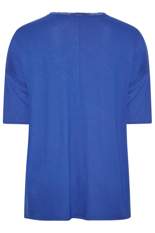 YOURS Plus Size Cobalt Blue Lace Neck T-Shirt | Yours Clothing 7
