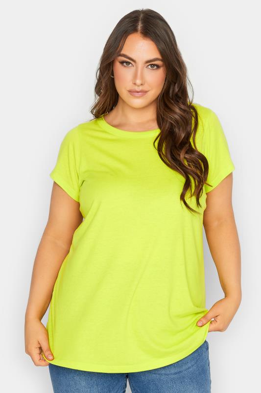 YOURS Curve Plus Size Lime Green Essential T-Shirt | Yours Clothing  1