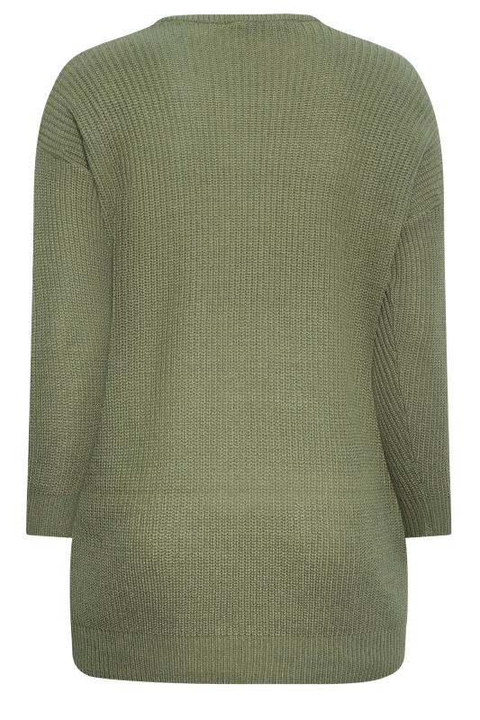 Plus Size Curve Khaki Green Essential Knitted Jumper | Yours Clothing 6