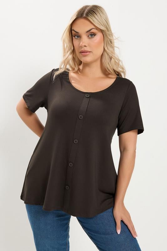 YOURS Curve Chocolate Brown Button Front Top