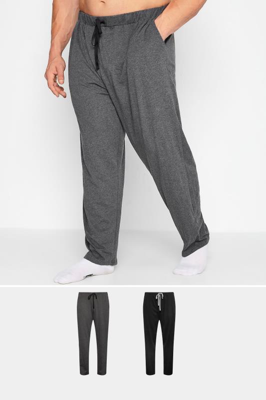 Men's  BadRhino Big & Tall 2 PACK Charcoal Grey & Black Jersey Pyjama Bottoms