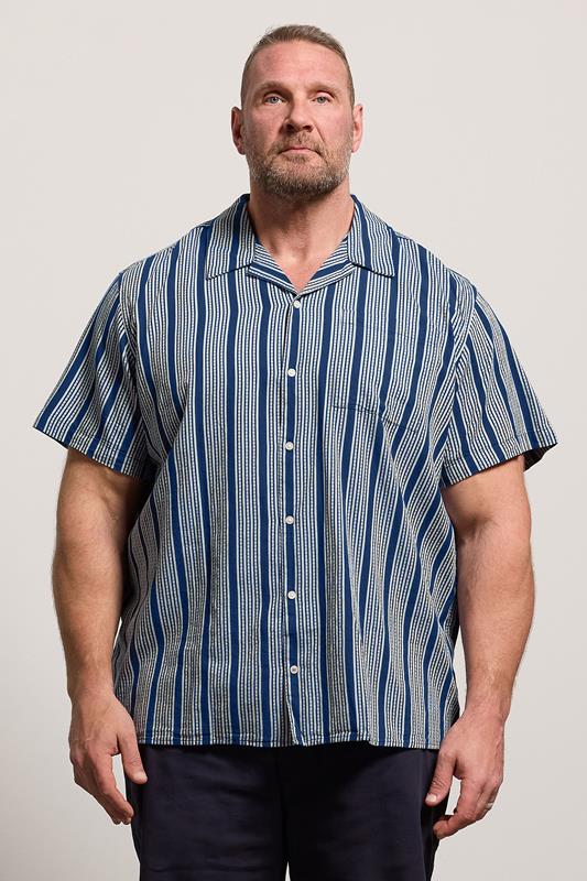 JACK & JONES Big & Tall Blue Stripe Resort Shirt | BadRhino 1