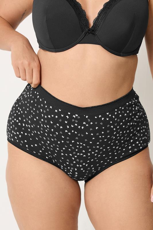 YOURSET 5 PACK Plus Size Black Ditsy Butterfly High Waisted Full Briefs | Yours Clothing 2