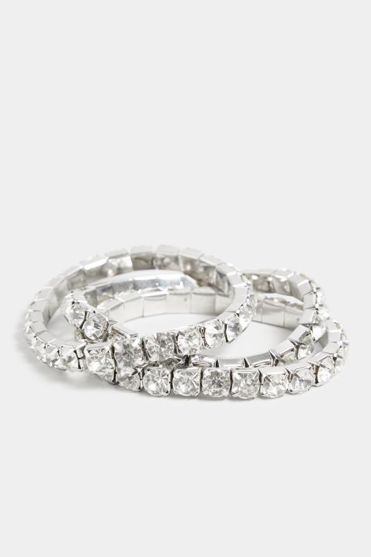 3 PACK Silver Diamante Bracelet Set | Yours Clothing 5
