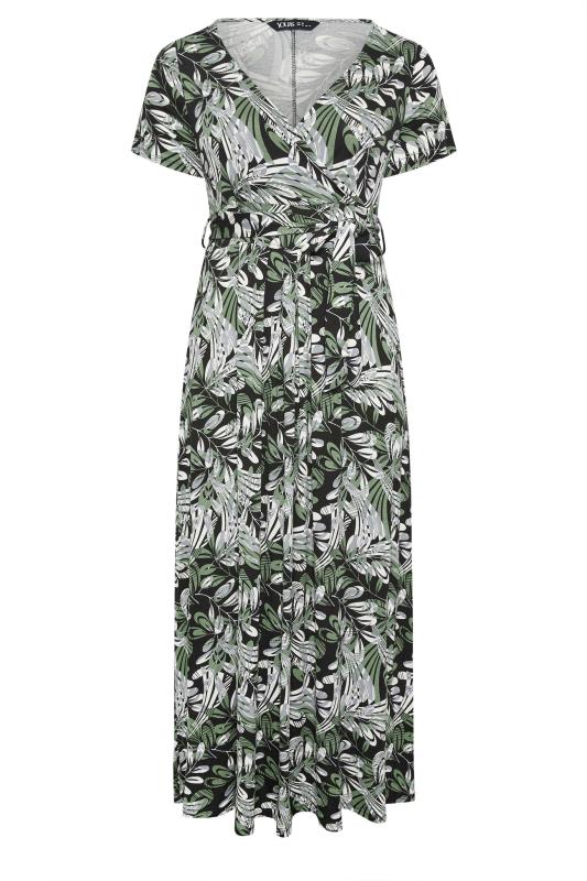 YOURS Curve Black & Green Leaf Print Wrap Maxi Dress | Yours Clothing 5