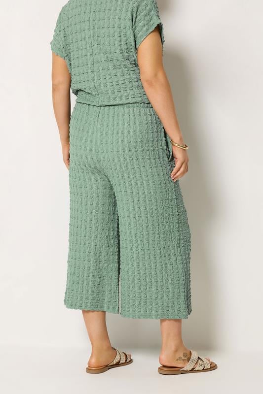 YOURS Plus Size Sage Green Bubble Textured Cropped Trousers | Yours Clothing 2