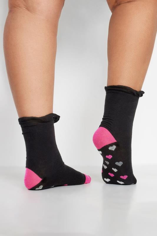 YOURS 4 PACK Black Heart & Stripe Print Footbed Ankle Socks | Yours Clothing 2