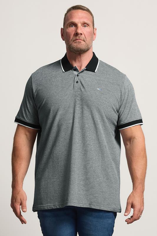 BadRhino Big & Tall polo gris y negro con ribete