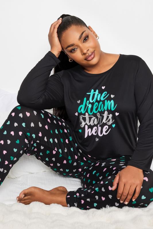 Plus Size  YOURS Curve Black 'Dream Starts Here' Soft Touch Pyjama Set