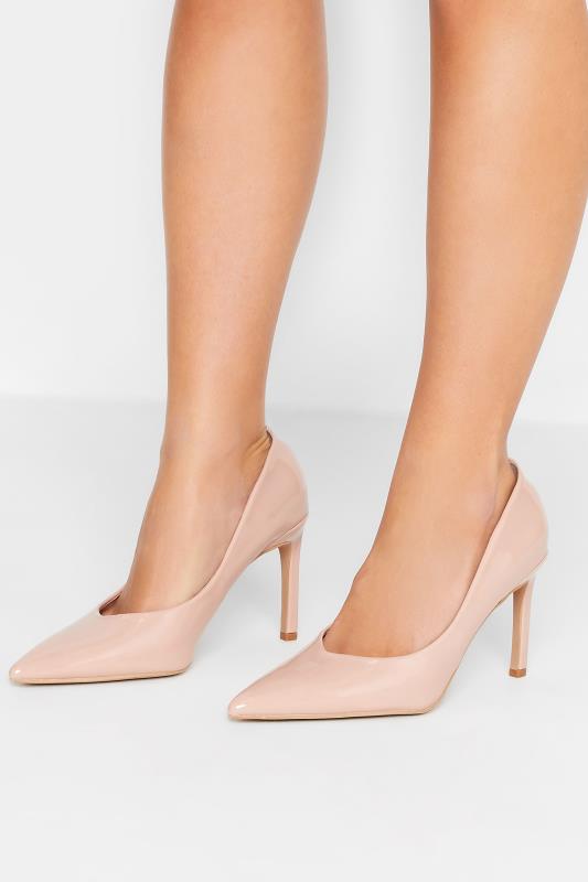 PixieGirl Nude Patent Pointed Court Shoes In Standard Fit | PixieGirl 1