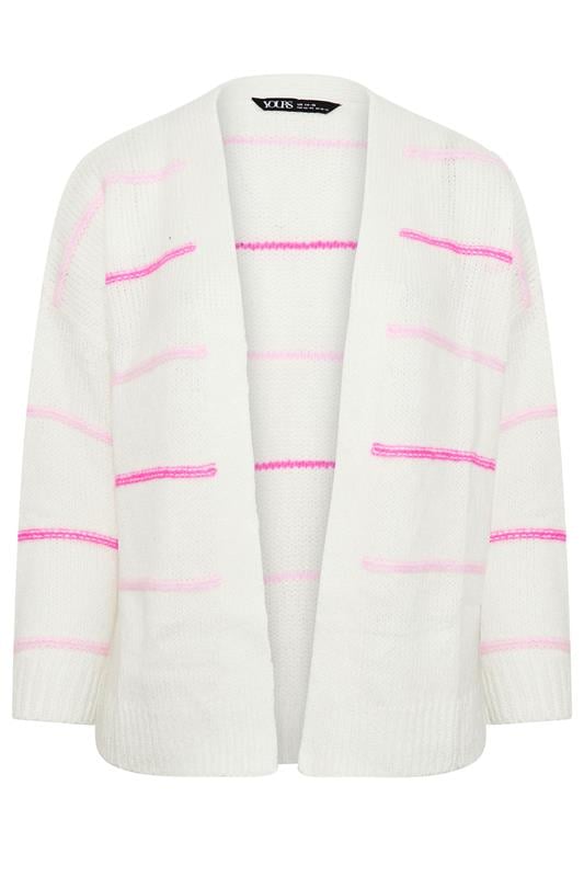 YOURS Plus Size White & Pink Stripe Knitted Cardigan | Yours Clothing 6