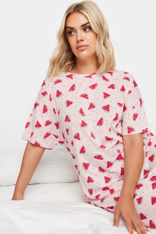 YOURS Plus Size Pink Watermelon Print Sleep Tee Nightdress | Yours Clothing 4