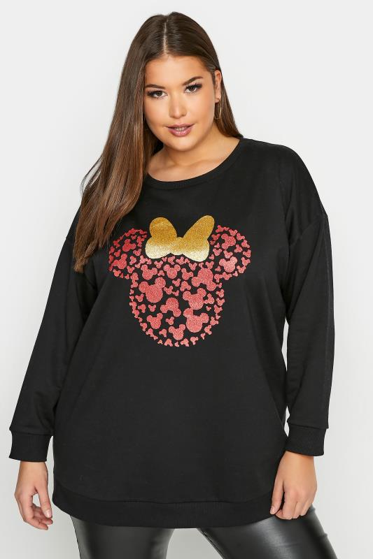 Plus Size  DISNEY Black Minnie Mouse Glitter Sweatshirt
