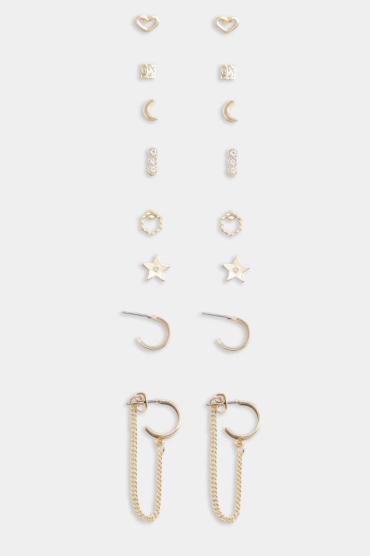 8 PACK Gold Tone Celestial Earring Set | Yours Clothing 3