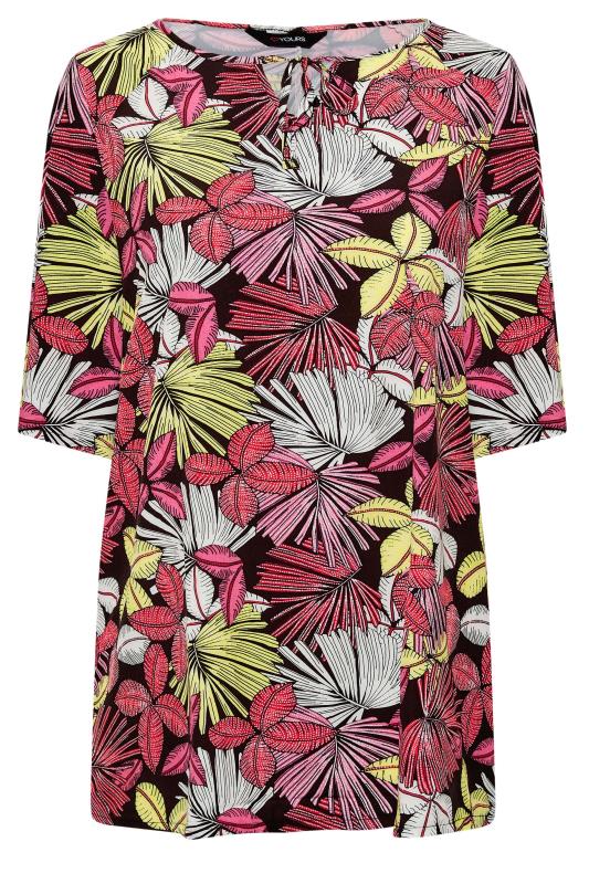 Plus Size Black Tropical Print Tie Neck Top | Yours Clothing 6