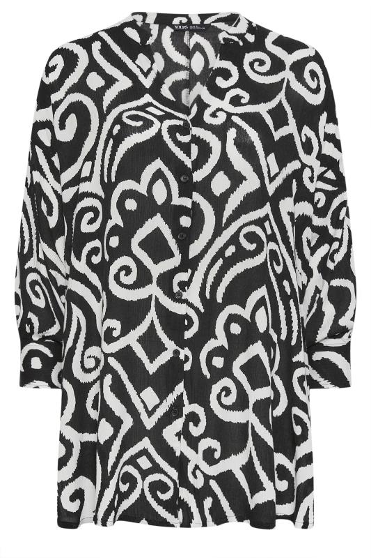 YOURS Plus Size Black Abstract Print Crinkle Beach Shirt | Yours Clothing 6