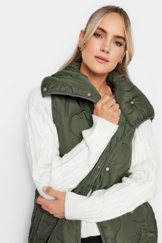 LTS Tall Olive Green Funnel Neck Quilted Longline Gilet | Long Tall Sally 4