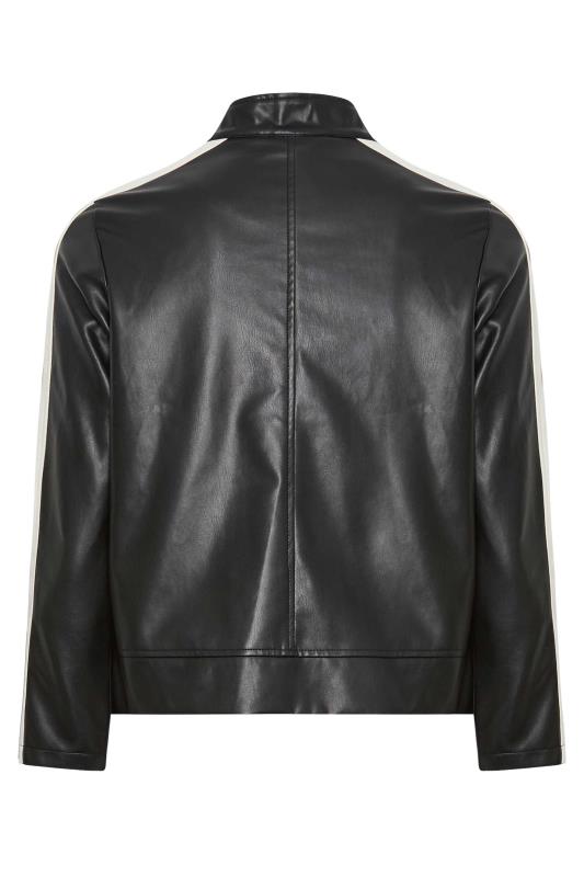 YOURS Plus Size Black Faux Leather Contrast Stripe Biker Jacket | Yours Clothing 7